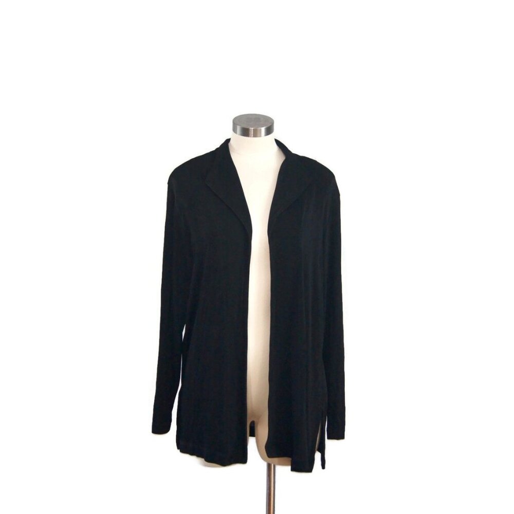 VINTAGE 90s CHICO'S TRAVELERS Classic Open Front Slinky Cardigan (Black, 0)